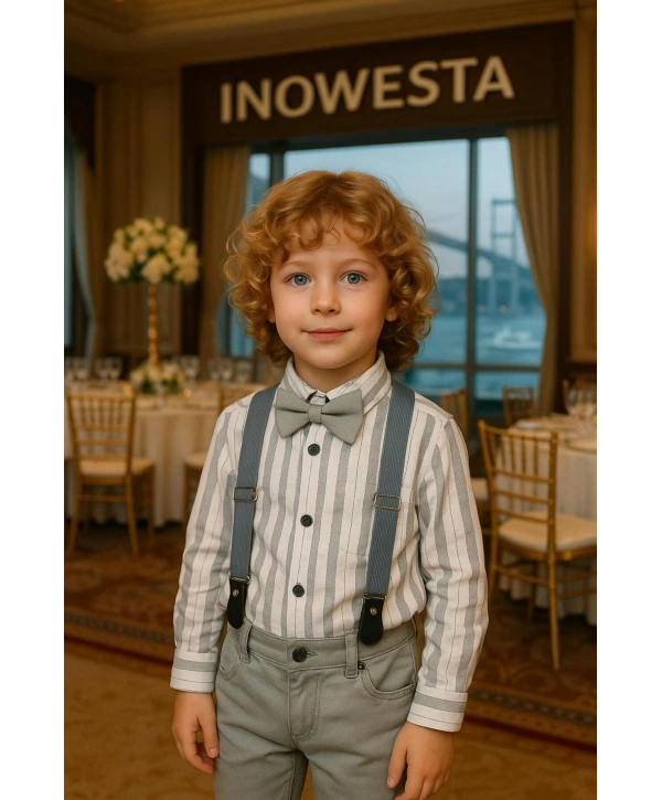 Çocuk Salopet Takım |Gömlek Salopet Pantolon Papyon-4Parça|