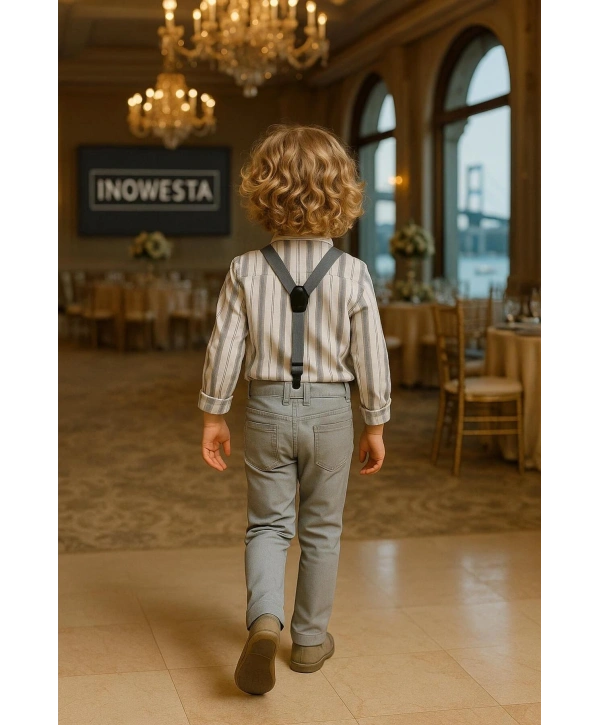 Çocuk Salopet Takım |Gömlek Salopet Pantolon Papyon-4Parça|