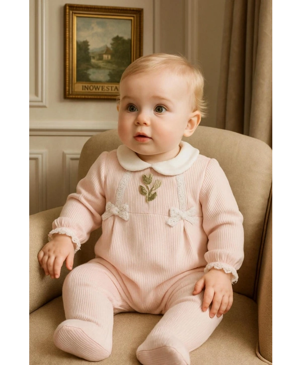 Kız Bebek %100 Pamuk Dantelli Tulum