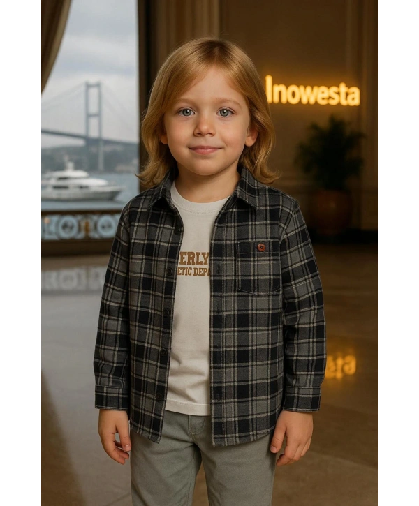 Erkek Çocuk orta Kalınlıkta Kaşe Gömlekli Özel Kombinli 3Lü Takım