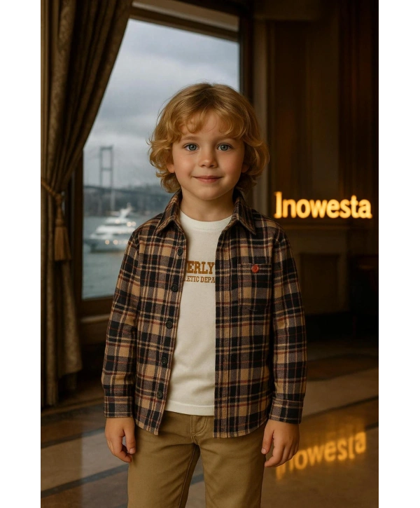 Erkek Çocuk orta Kalınlıkta Kaşe Gömlekli Özel Kombinli 3Lü Takım