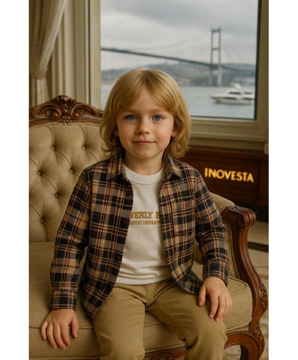 Erkek Çocuk orta Kalınlıkta Kaşe Gömlekli Özel Kombinli 3Lü Takım