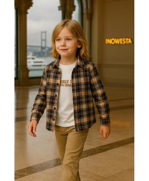 Erkek Çocuk orta Kalınlıkta Kaşe Gömlekli Özel Kombinli 3Lü Takım