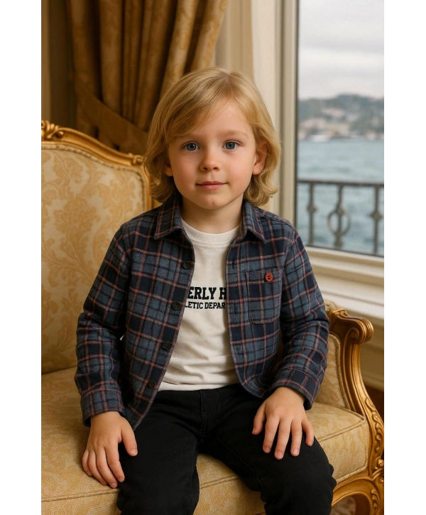 Erkek Çocuk orta Kalınlıkta Kaşe Gömlekli Özel Kombinli 3Lü Takım