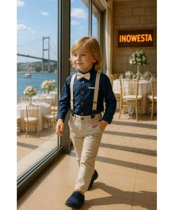 Çocuk Salopet Takım Üst KALİTE |Gömlek Salopet Pantolon Papyon-4Parça|