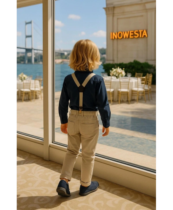 Çocuk Salopet Takım Üst KALİTE |Gömlek Salopet Pantolon Papyon-4Parça|