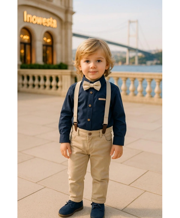 Çocuk Salopet Takım Üst KALİTE |Gömlek Salopet Pantolon Papyon-4Parça|