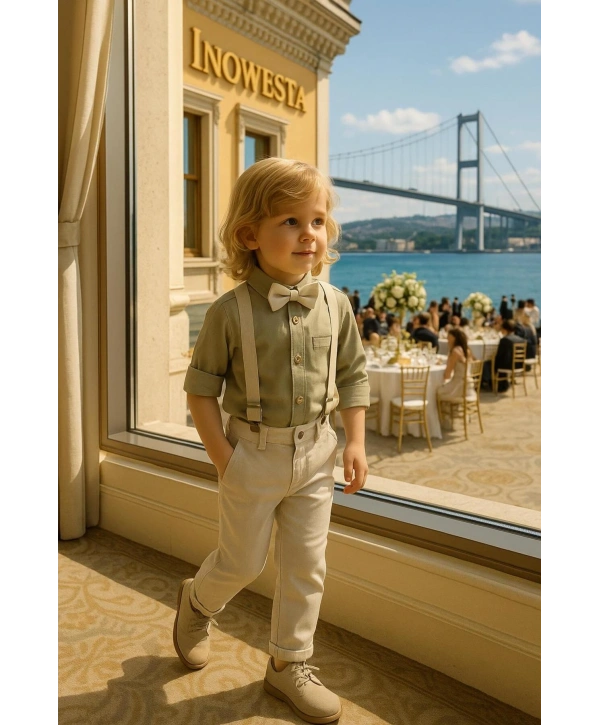 Çocuk Salopet Takım Üst KALİTE |Gömlek Salopet Pantolon Papyon-4Parça|