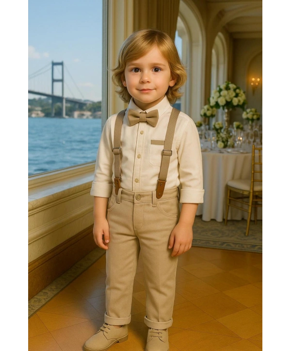 Çocuk Salopet Takım Üst KALİTE |Gömlek Salopet Pantolon Papyon-4Parça|