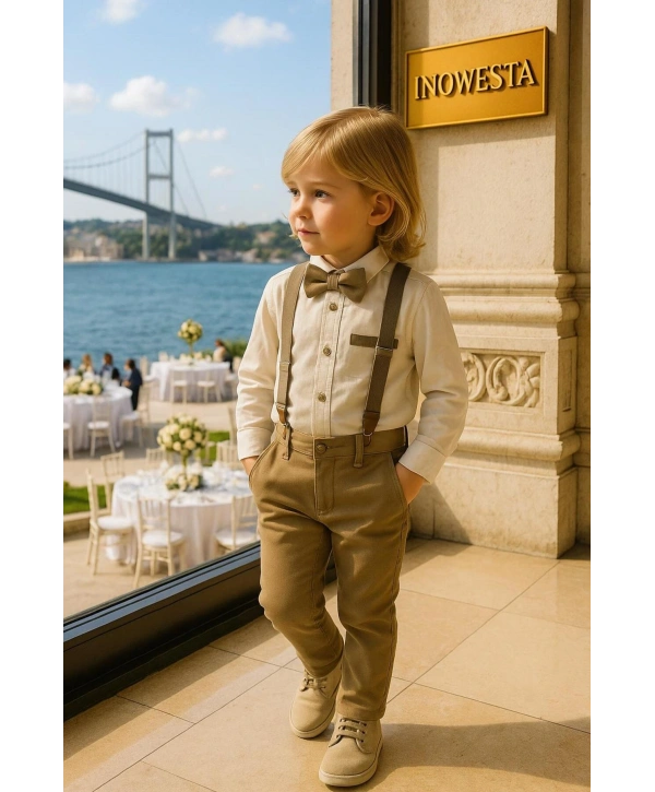 Çocuk Salopet Takım Üst KALİTE |Gömlek Salopet Pantolon Papyon-4Parça|