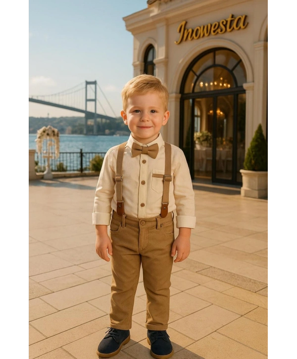 Çocuk Salopet Takım Üst KALİTE |Gömlek Salopet Pantolon Papyon-4Parça|