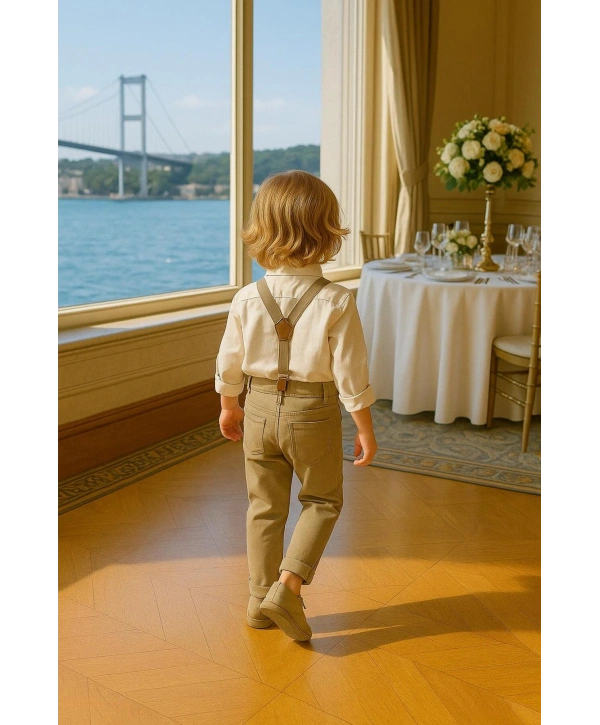 Çocuk Salopet Takım Üst KALİTE |Gömlek Salopet Pantolon Papyon-4Parça|