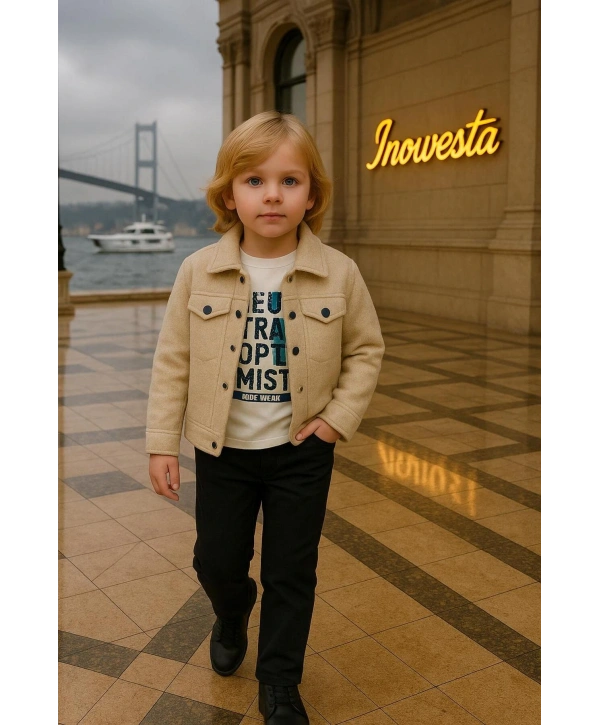 Erkek Çocuk Kalın KAŞE Ceketli 3Lü Takım |Bir Beden Büyük Tercih Ediniz|