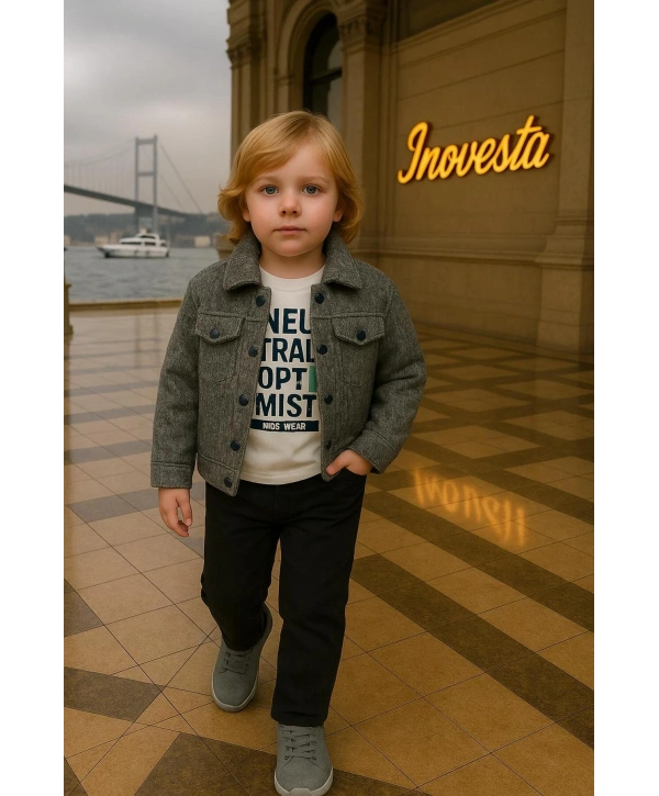 Erkek Çocuk Kalın KAŞE Ceketli 3Lü Takım |Bir Beden Büyük Tercih Ediniz|