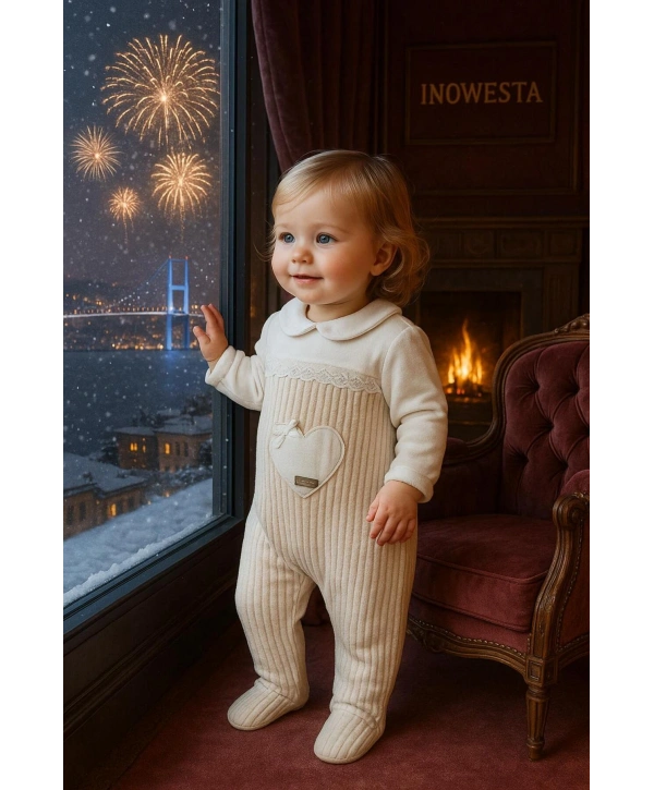 Kız Bebek Özel Aplike Nakışlı Kadife Üst Kalite Tulum