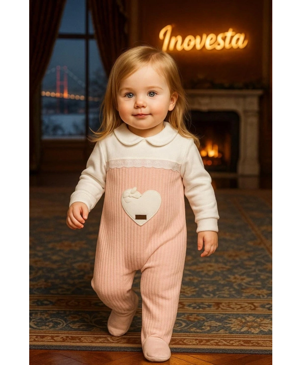 Kız Bebek Özel Aplike Nakışlı Kadife Üst Kalite Tulum