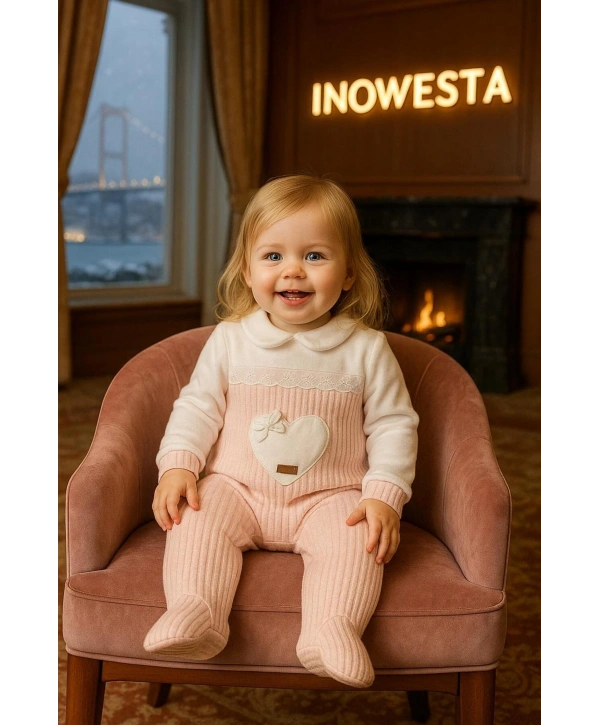 Kız Bebek Özel Aplike Nakışlı Kadife Üst Kalite Tulum