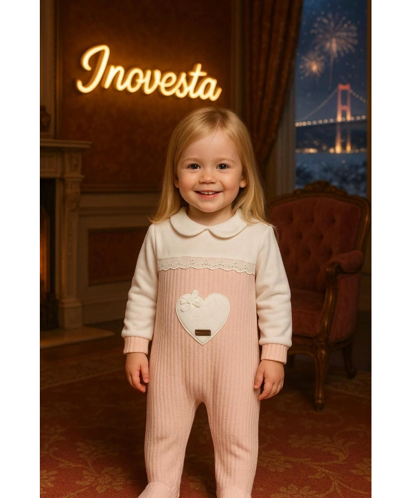 Kız Bebek Özel Aplike Nakışlı Kadife Üst Kalite Tulum