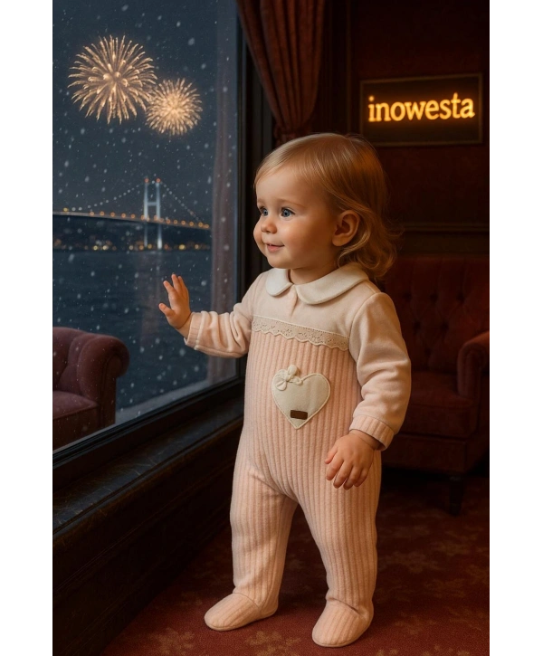 Kız Bebek Özel Aplike Nakışlı Kadife Üst Kalite Tulum