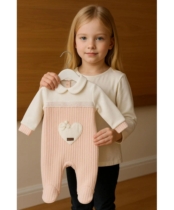 Kız Bebek Özel Aplike Nakışlı Kadife Üst Kalite Tulum