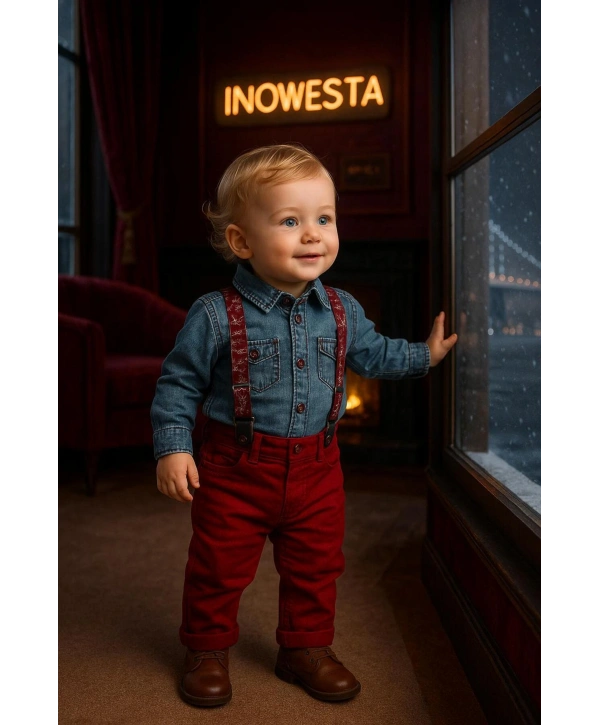 Erkek Bebek&Çocuk Kot Gömlek-Gabardin Pantolon Salopet Takım Elbise 4lü Set