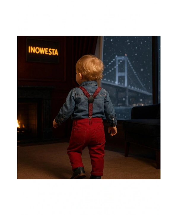 Erkek Bebek&Çocuk Kot Gömlek-Gabardin Pantolon Salopet Takım Elbise 4lü Set