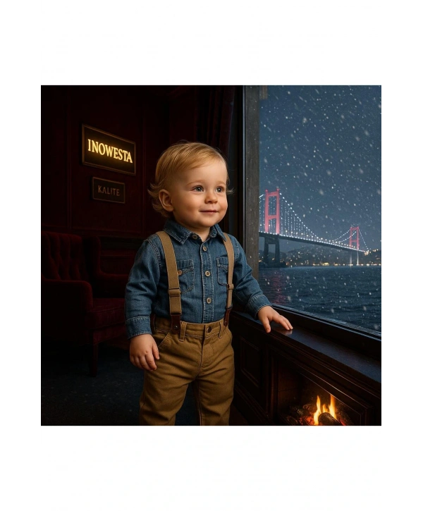 Erkek Bebek&Çocuk Kot Gömlek-Gabardin Pantolon Salopet Takım Elbise 4lü Set