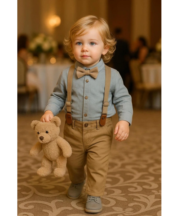 Erkek Bebek Müslin Zıbın Gömlek - Gabardin Pantolon| Bayramlık- Salopet Takım