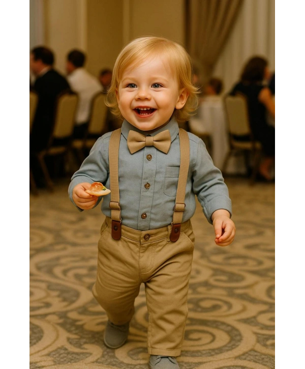 Erkek Bebek Müslin Zıbın Gömlek - Gabardin Pantolon| Bayramlık- Salopet Takım