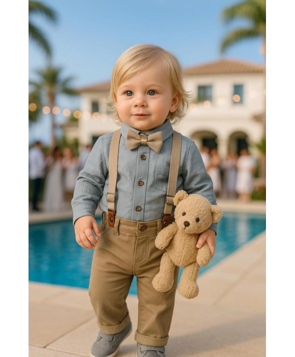 Erkek Bebek Müslin Zıbın Gömlek - Gabardin Pantolon| Bayramlık- Salopet Takım