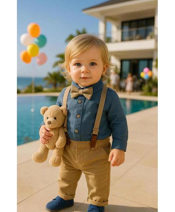 Erkek Bebek Müslin Zıbın Gömlek - Gabardin Pantolon| Bayramlık- Salopet Takım