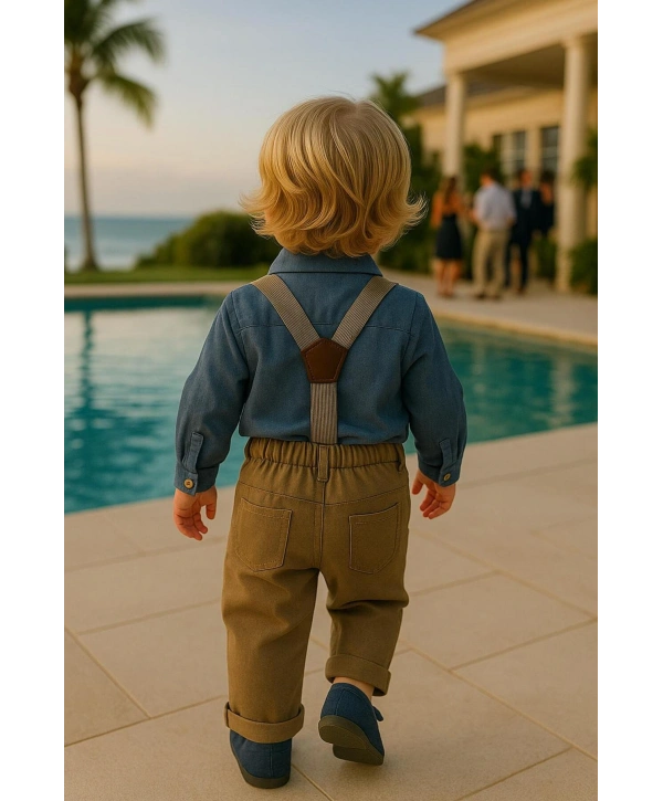 Erkek Bebek Müslin Zıbın Gömlek - Gabardin Pantolon| Bayramlık- Salopet Takım