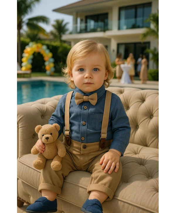 Erkek Bebek Müslin Zıbın Gömlek - Gabardin Pantolon| Bayramlık- Salopet Takım