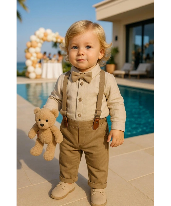 Erkek Bebek Müslin Zıbın Gömlek - Gabardin Pantolon| Bayramlık- Salopet Takım