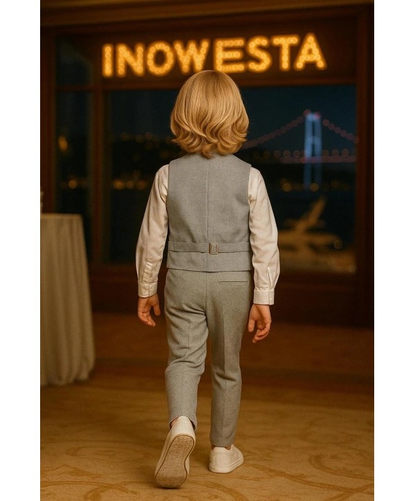 Erkek Çocuk Yelekli sararKUMAŞ Takım Elbise | Gömlek-Yelek-Papyon-Pantolon| 4parça Takım