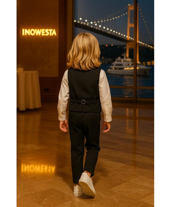 Erkek Çocuk Yelekli sararKUMAŞ Takım Elbise | Gömlek-Yelek-Papyon-Pantolon| 4parça Takım