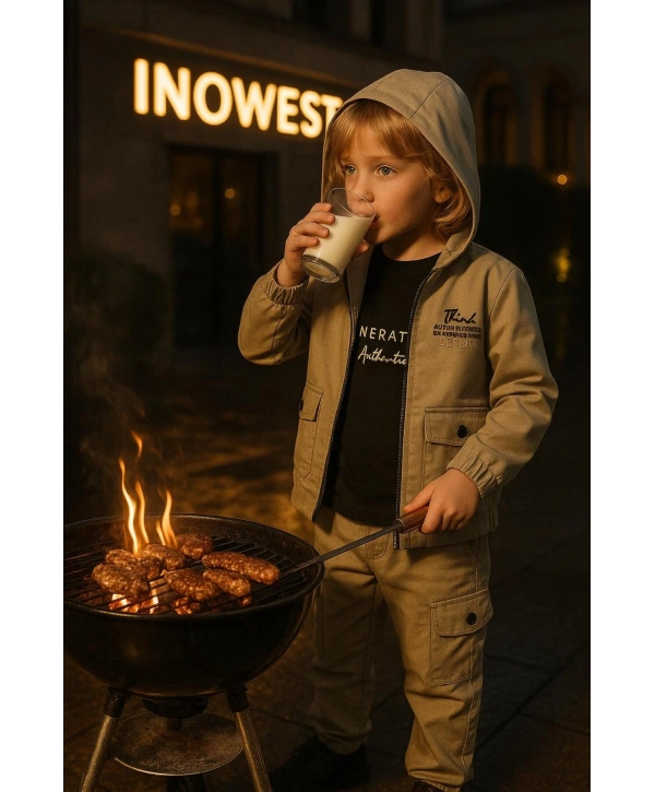 Erkek Çocuk Premium Softshell Kapüşonlu Üst Kalite Paraşüt Kumaş 3lü Takım