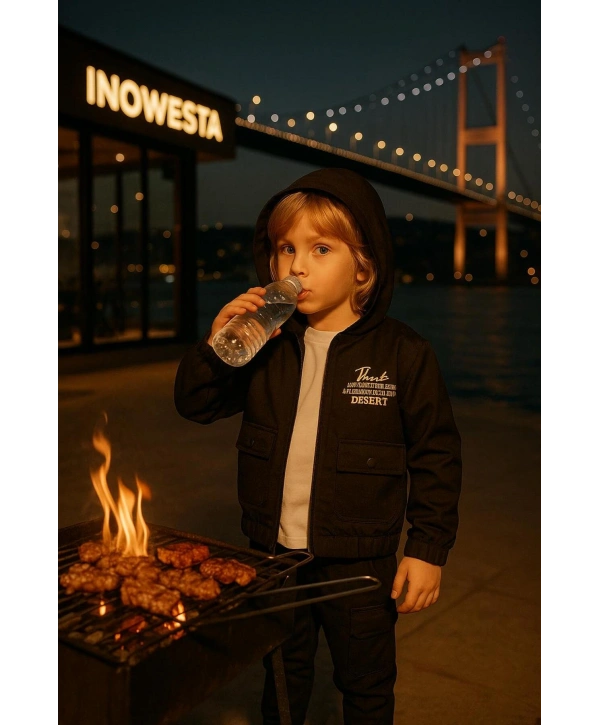 Erkek Çocuk Softshell Kapüşonlu Üst Kalite Paraşüt Kumaş 3Lü Takım