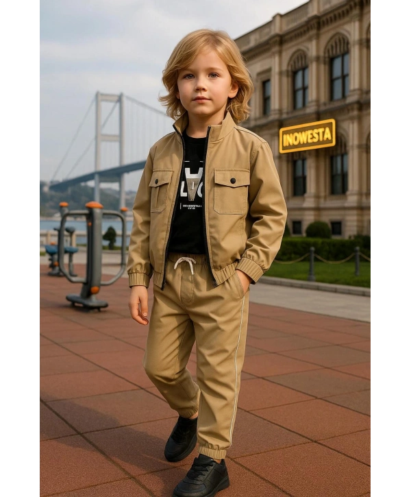 Erkek Çocuk Premium Softshell Üst Kalite Paraşüt Kumaş 3Lü Takım