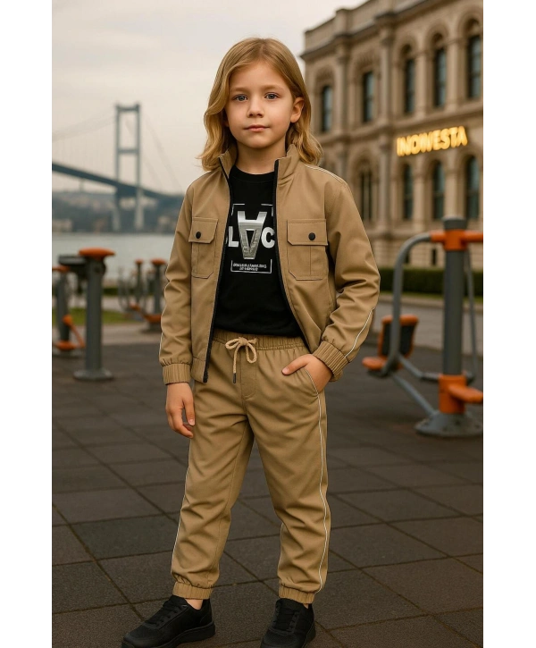 Erkek Çocuk Premium Softshell Üst Kalite Paraşüt Kumaş 3Lü Takım