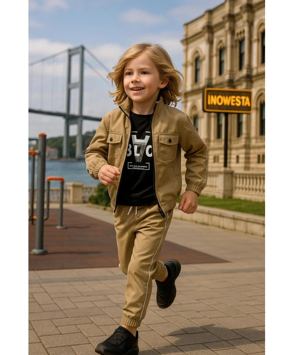 Erkek Çocuk Premium Softshell Üst Kalite Paraşüt Kumaş 3Lü Takım