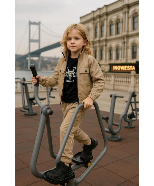 Erkek Çocuk Premium Softshell Üst Kalite Paraşüt Kumaş 3Lü Takım