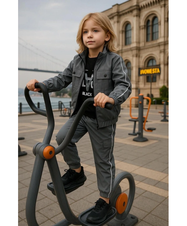 Erkek Çocuk Premium Softshell Üst Kalite Paraşüt Kumaş 3Lü Takım