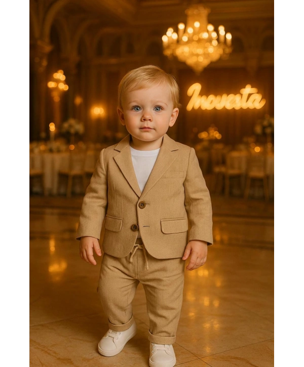 Erkek Bebek&Çocuk %100 PAMUK-Keten Salaş Ceket T-shirt Pantolon Üçlü Spor Takım Elbise 3’Parça