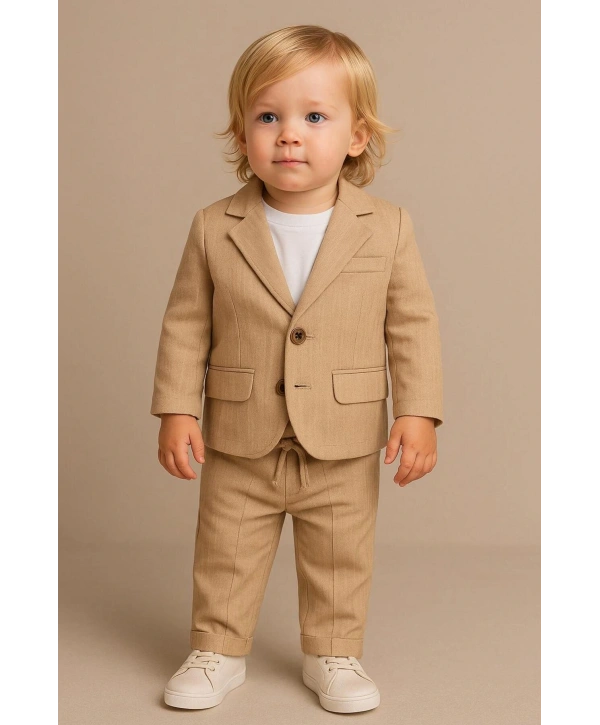 Erkek Bebek&Çocuk %100 PAMUK-Keten Salaş Ceket T-shirt Pantolon Üçlü Spor Takım Elbise 3’Parça