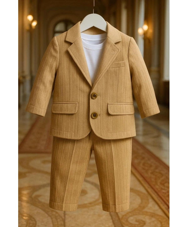 Erkek Bebek&Çocuk %100 PAMUK-Keten Salaş Ceket T-shirt Pantolon Üçlü Spor Takım Elbise 3’Parça