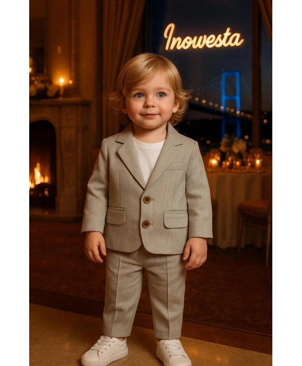 Erkek Bebek&Çocuk %100 PAMUK-Keten Salaş Ceket T-shirt Pantolon Üçlü Spor Takım Elbise 3’Parça