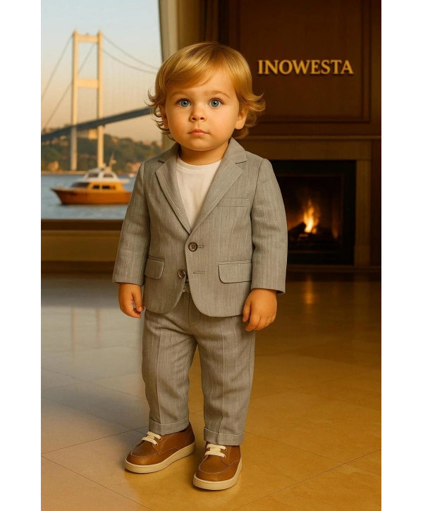 Erkek Bebek&Çocuk %100 PAMUK-Keten Salaş Ceket T-shirt Pantolon Üçlü Spor Takım Elbise 3’Parça