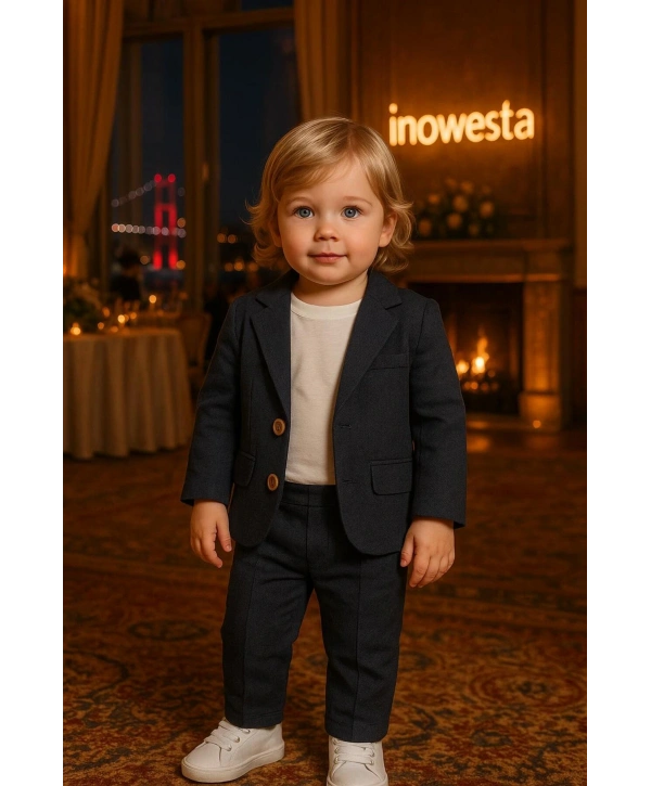 Erkek Bebek&Çocuk %100 PAMUK-Keten Salaş Ceket T-shirt Pantolon Üçlü Spor Takım Elbise 3’Parça