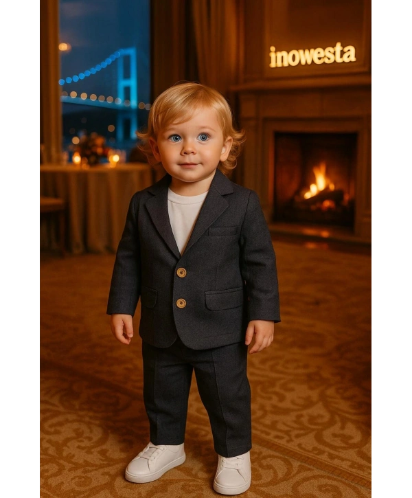 Erkek Bebek&Çocuk %100 PAMUK-Keten Salaş Ceket T-shirt Pantolon Üçlü Spor Takım Elbise 3’Parça